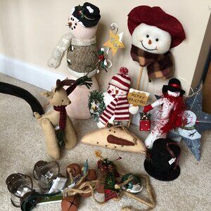 Lot of various cute snowmen Christmas decorations
